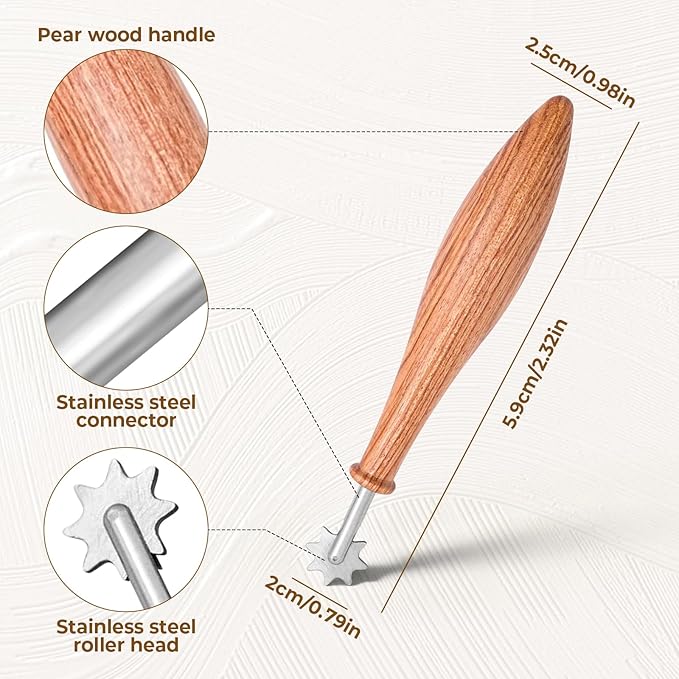 2PCS Wood Clay Pattern Roller Tool, Wooden Handle Pottery Tools with Stainless Steel Roller Head and Rosewood Handle, for Pottery, Ceramics & DIY Handcrafts