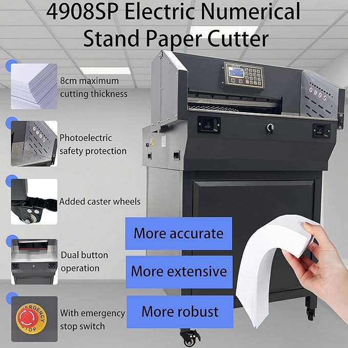 Electric Paper Cutter 110V Programmable Guillotine Cutter with LCD Display Double Safety Buttons Maximum Cutting Length 490mm Three Cutting Modes for Cutting Books Pictures Documents Files