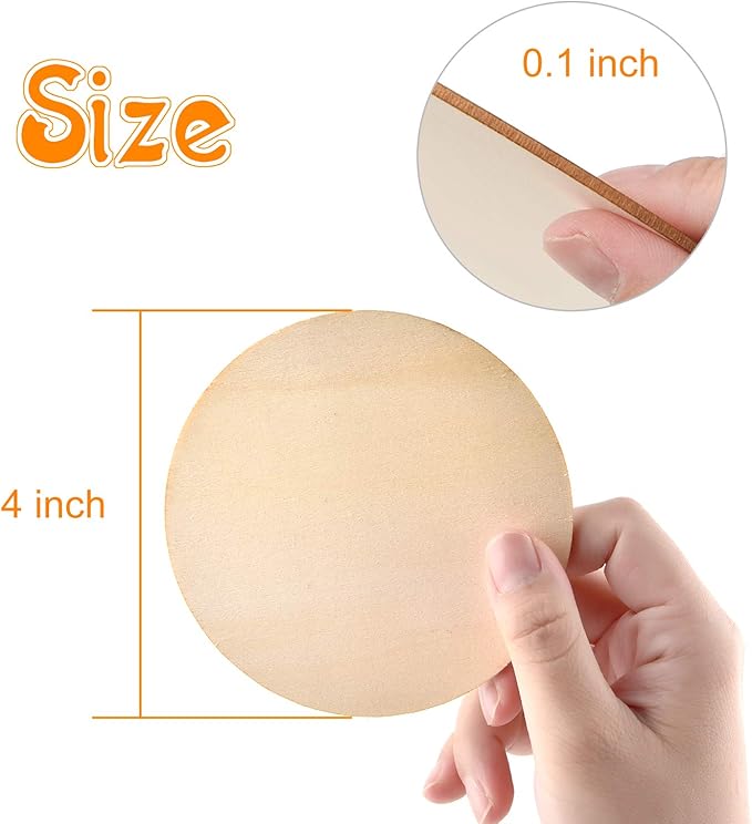 Coopay 60 Pieces 4 Inch Wooden Circles, Unfinished Round Wood Slices Natural Wooden Cutouts for Door Hanger, Painting, Wedding, Home Decoration DIY Wood Craft Supplies
