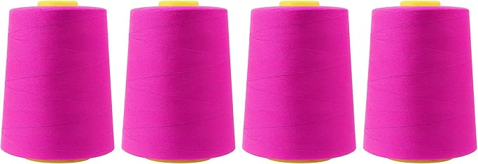 Mandala Crafts 4 Pack of Serger Threads Cones Spools - 20S/2 24000 Yards Polyester Fuchsia Threads for Sergers Machine and Overlock Quilting Sewing Machine
