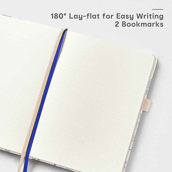 &And Per Se Dotted Journal Notebook for Women&Men with Pattern, A5 Leather Hardcover, 160 Pages 100GSM Thick Dotted Paper, 3 Sheets of Stickers Included, 5.7'' x 8'' (Blue Flowers)