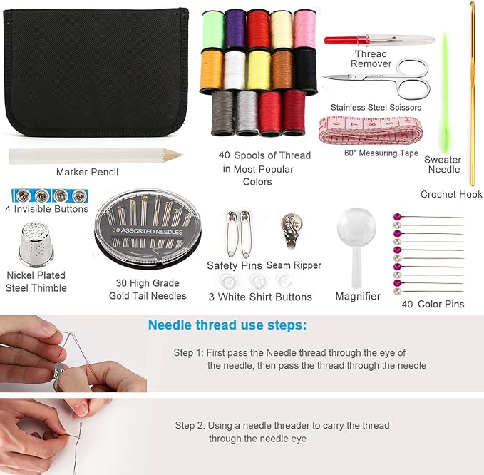 Sewing Kit, Sewing Kit for Adults, Needle and Thread Kit, Travel Sewing Supplies, Large 128PCS, Basic, Beginner Sewing Kits, Contains Sewing Needles, Thread etc(L)