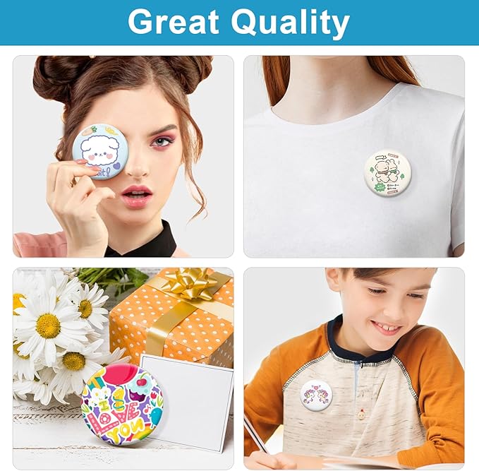 200 Set 2.28 Inch Button Maker Supplies, 58mm Approx. 2.25 in Metal Blank Button Badge Parts with Blank Paper& Clear Film for Button Maker Machine, Pin Maker, and Badge Press