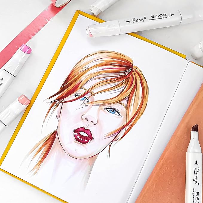 Bianyo 12 Skin Tone Alcohol Markers, Dual Tip Fine & Chisel Markers for Coloring, Portrait Drawing, Sketching, Shading & Illustration Art