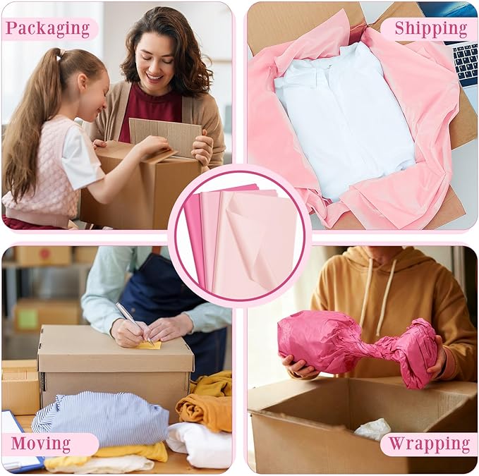 Qilery 500 Sheets Light Pink Tissue Paper Bulk for Gift Bags 15 x 20 Inch Acid Free Valentine's Day Packaging Wrapping Paper Sheets for Wedding Decoration DIY Flower, Pom Poms Craft Supplies