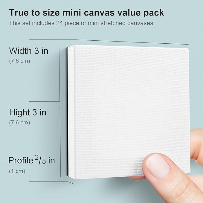 AUREUO Mini Magnetic Stretched Canvas 3x3 Inch / 24 Pack - Small Square Wrapped Canvas Board with Magnet Back, Art Gift Set Tiny Framed Bulk Pack Canvases for Christmas Painting & Craft