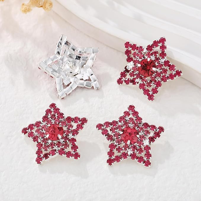 4Pcs Rhinestone Buttons Crystal Embellishments for Clothing Jewelry Making DIY Decoration Bottons for Sewing Crafts Wedding Bridal (Reddish Brown)