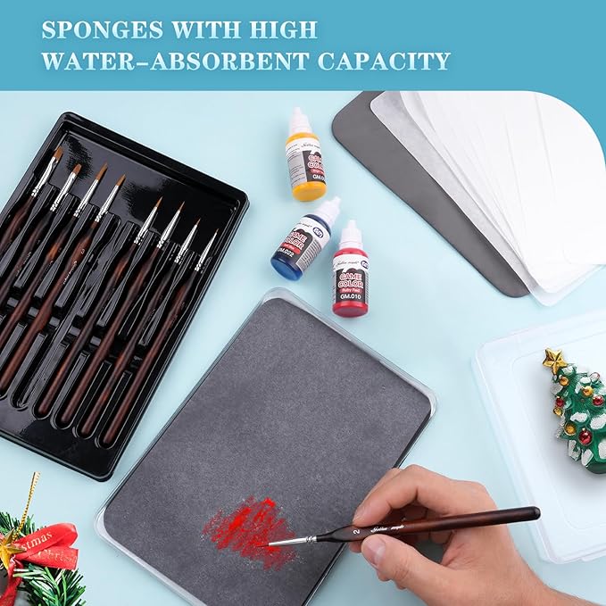 Wet Pallets for Painting Miniatures - Stay Wet Palette for Acrylic Painting Kit with 9PCS Miniature Paint Brushes, 50PCS Pallet Paper, 2PCS Sponge, 1PC Brush Holder, 1PC Sponge Tray