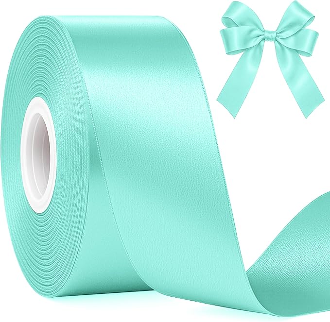Fullive Mint Blue Ribbon for Gift Wrapping, 1 1/2 Inch 30Yards Ribbons for Crafts, Polyester Solid Satin Ribbon for Flower Bouquet Easter Birthday Christmas Decorations Floral Arrangements DIY Bows