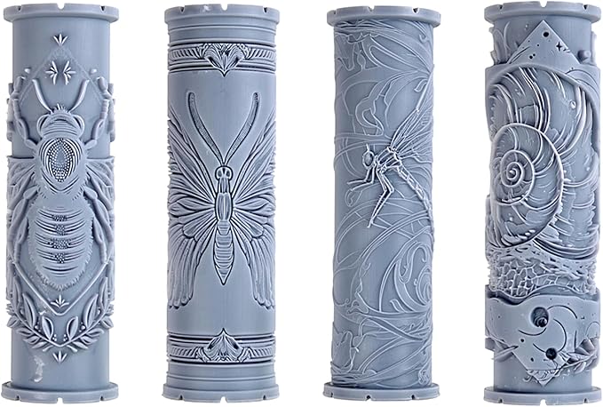 Familiar Insect Collection Clay Texture Rollers 4-Pack (4") - Insect Set #01 - Embossing Pattern Rollers for Polymer & Ceramic Clay, Pottery & Crafts
