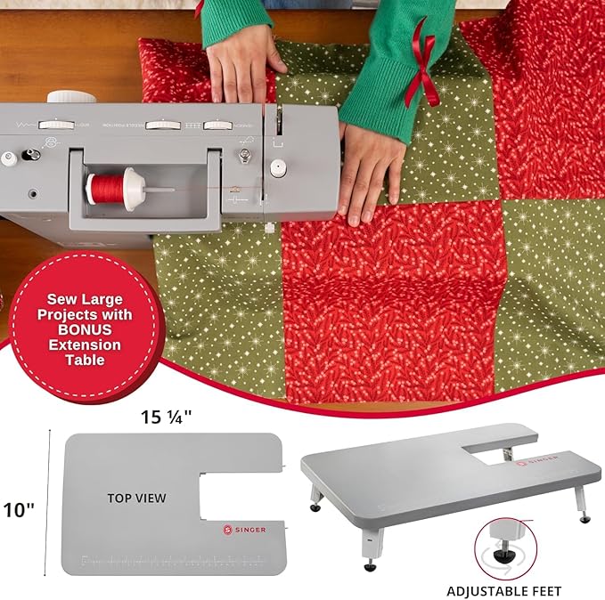 SINGER Heavy Duty Holiday Bundle - 4452 Heavy Duty Sewing Machine with Extension Table & 2 Presser Feet | Strong Motor, 110 Stitch Applications, Full Metal frame, 1-step Buttonhole & LED Light