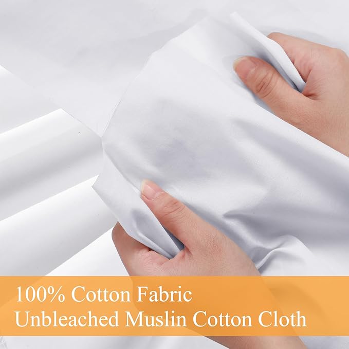 VitalCozy 59'' x 30 yd Unbleached Muslin Linen Fabric Textile Wide Polyester Cotton Muslin Fabric Cotton Linen Material Soft Embroidery Muslin Quilting Fabric for Sewing Apparel Painting (White)