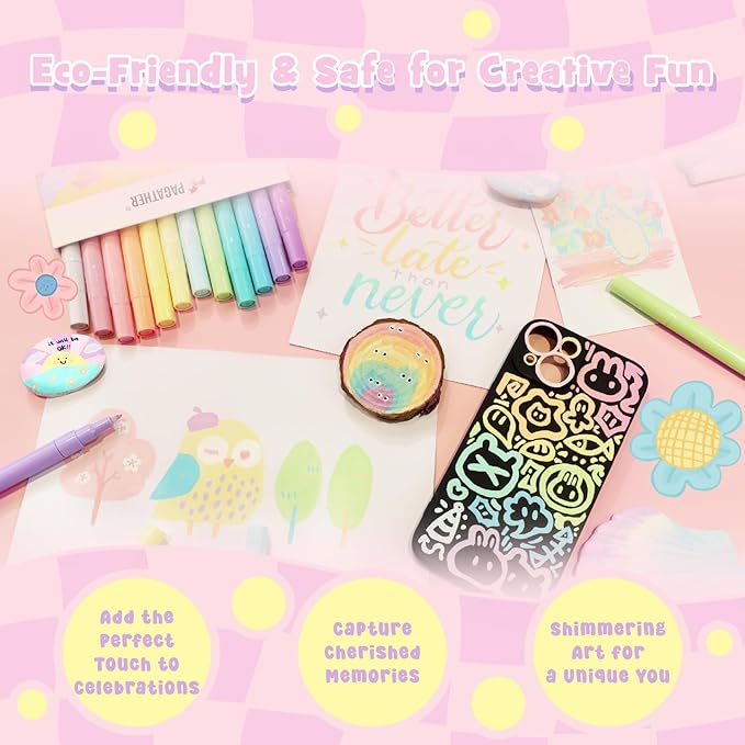 12 Colors Pastel Acrylic Markers, 0.7mm Extra Fine Tip Soft Paint Pens for Crafts, Adult Coloring, and DIY Projects on Paper, Wood, Rock, Glass and Fabric