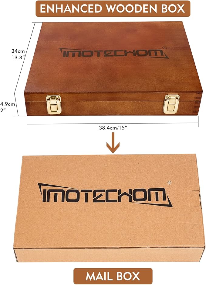 10-Pieces Woodworking Wood Chisel Set with Wooden Box, Honing Guide, Sharpening Stone, Razor Sharp CR-V 60 Steel Blades