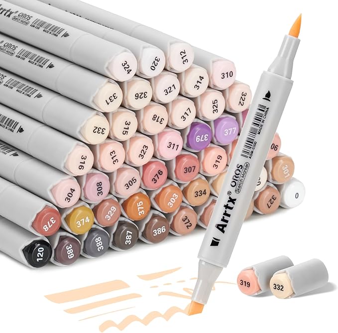 Arrtx Skin Tone Alcohol Markers Oros 48 Colors,Brush & Chisel Tip Art Markers for Adult Artists Drawing,Coloring,Sketching,Illustration,Gift Package