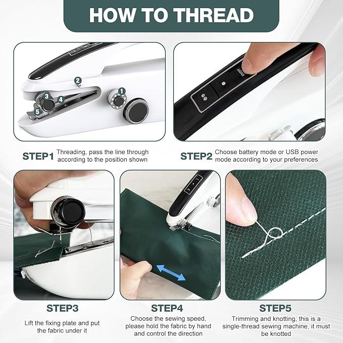 Handheld Sewing Machine - Portable Mini Sewing Machine with Accessories Kit for Beginners DIY (black)