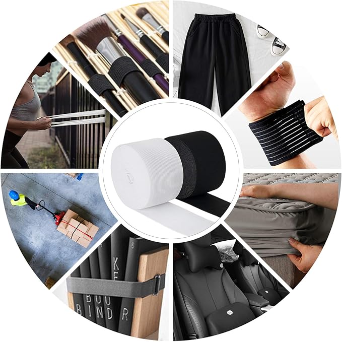 1.5'' Elastic Band for Sewing, Crafts, DIY, High Elasticity, (White 5Yards, Black 5 Yards)