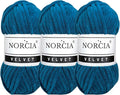 Soft Velvet Yarn Chenille Yarn for Crocheting Baby Blanket Yarn for Knitting Amigurumi Yarn Fancy Yarn for Crochet Weaving Craft (Mykonos Blue, 3 Skeins)