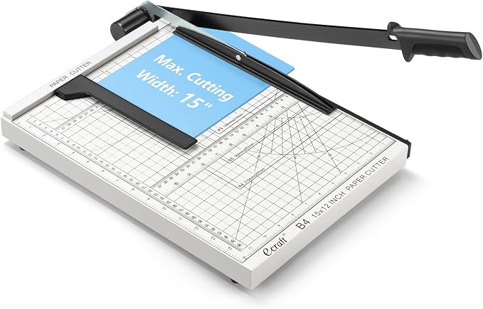 Ecraft 15" Guillotine Paper Cutter : Heavy-Duty Steel Base, 15-Sheet Capacity, Automatic Clamp, Safety Lock & Magnetic Guide - Precision Paper Trimmer for Office and Crafts