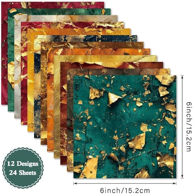 Autumn Scrapbook Paper 6×6,24 Sheets Single-Sided Fall Gold Patterned Paper Scrapbooking CardStock Papers Pad for Holiday Cardmaking DIY Origami Journaling Papers.