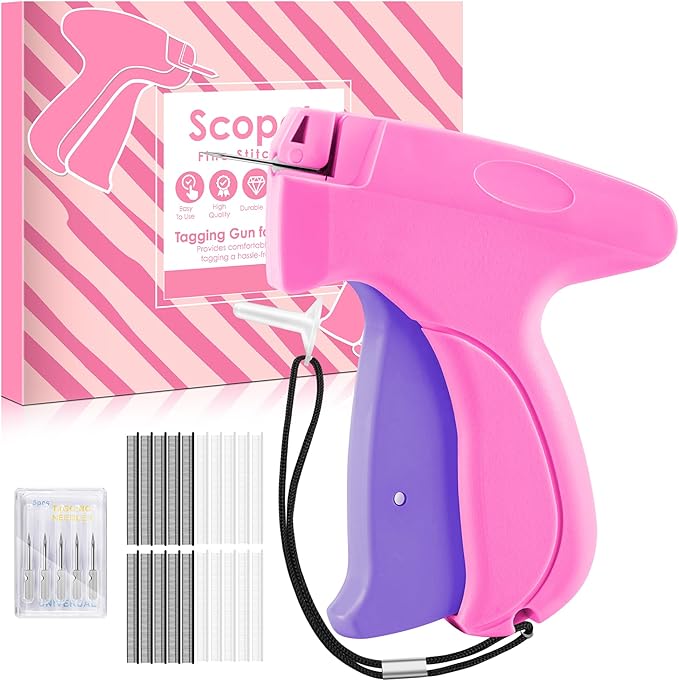 Stitch Gun for Clothes - Handheld Stitch Tag Gun Quick Clothing Fixer - Mini Sewing Kit Micro Tagging Gun - Includes 6 Needle, 1000 Black Fasteners & 1000 White Fasteners (Pink-Purple)