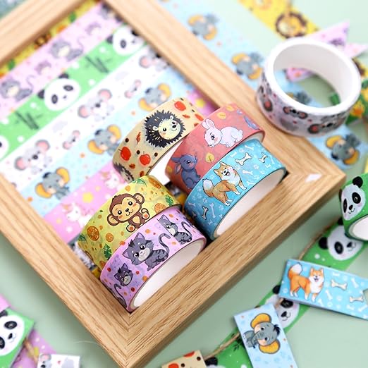 Cute Washi Tape Set, 12 Rolls Kawaii Animal Decorative Tape Cartoon Forest Masking Tape for Journaling Supplies, Junk Journal, Scrapbooking, DIY Arts & Crafts, Gift Wrapping