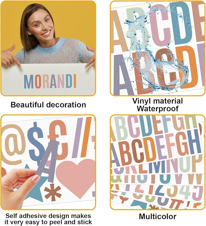 500 Pcs 30 Sheets Large Letter Stickers 2.5 Inches Boho Alphabet Number Self Adhesive Sticker for Bulletin Board, Classrooms, Mailbox, Scrapbooking, Poster board Vinyl Stick On Letters (2.5 Inch, Boho
