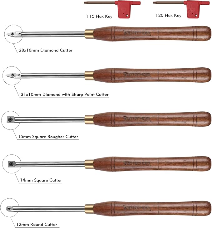 5-Pieces Carbide Tipped Woodturning Tools Lathe Chisel Set with Stainless Steel Blade, Wooden Box