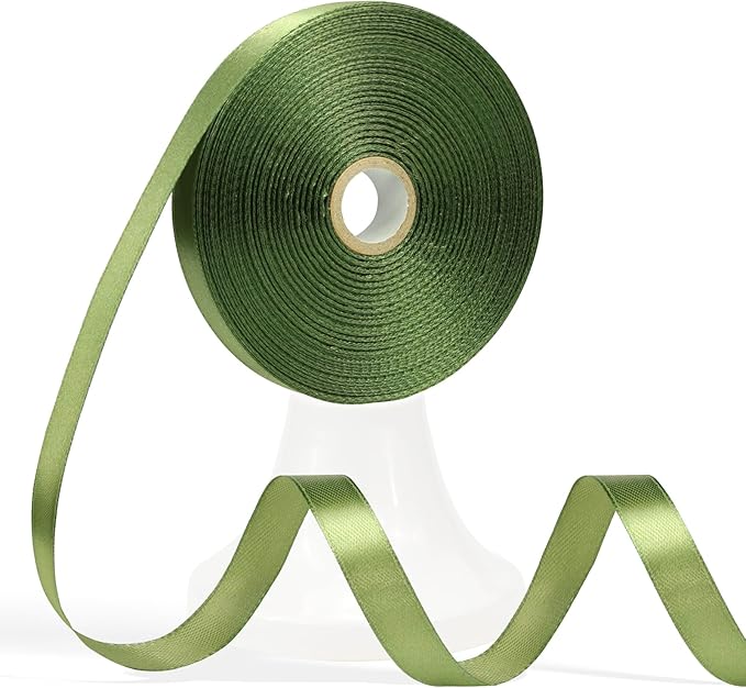 60 Yards Olive Green Ribbon 1/2 Inch, Solid Satin Ribbon for Gift Wrapping, Crafts, Flower Bouquet, Wedding, Baby Shower, Festival, Christmas, Halloween