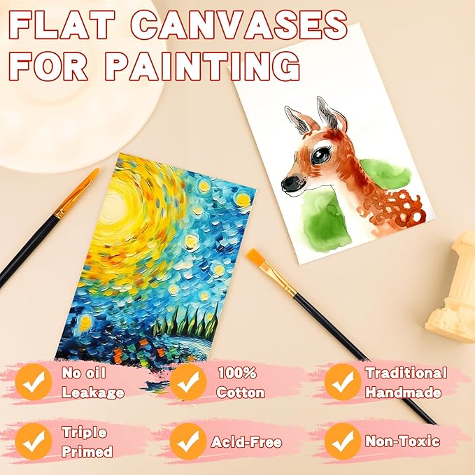 ESRICH Canvas Boards for Painting 5x7IN, 48 Pack Small Canvases for Painting Canvas Primed Acid-Free Blank Canvas Panels for Oil Paint, Watercolor, Acrylic Paint, Gouache & Tempera.
