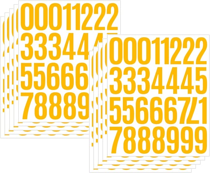 10 Sheets Vinyl Mailbox Number Stickers - Self-Adhesive Address Labels for Cars, House Doors, Windows & Metal Mailboxes (Yellow, 2 inch)