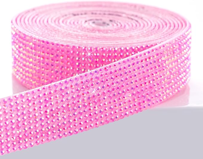 Novani Self Adhesive Rhinestone Ribbon, 0.78 Inch Wide 3 Yards 1 Roll, Hot Pink AB Crystal Diamond Bling Strips for DIY Crafts, Glitter Resin Rhinestones for Crafting, Car Decoration