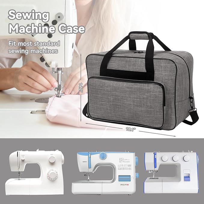 Sewing Machine Carrying Case，Sewing Machine Carrying Case Tote Bag，Universal Tote Storage Bag with Pockets and Handles, Suitable for Most Standard Singer, Janome (GREY)