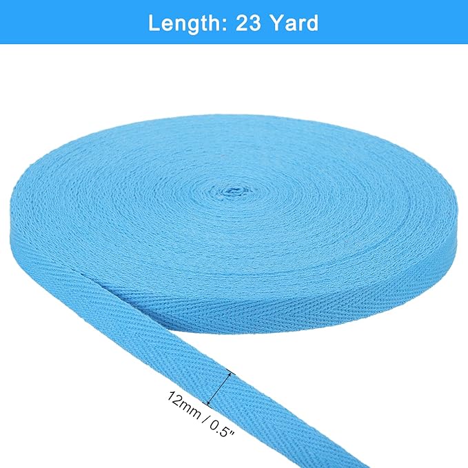 uxcell 23 Yards Cotton Twill Tape, 1/2-inch Herringbone Webbing Ribbon Bias Binding Tapes for Clothes Sewing, DIY Crafting (Lake Blue)