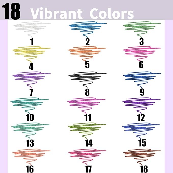 Glitter Pens 18 Colors with 18 Refills, Retractable Glitter Gel Pens for Adult, Vibrant Sparkle Metallic Colored Gel Pens Suitable for Coloring Books Doodling Drawing Journaling Note Taking Writing