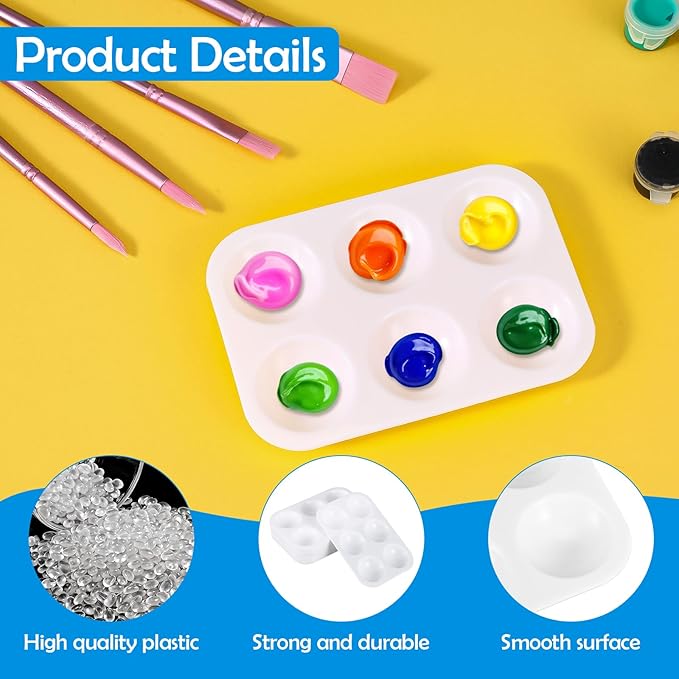 200 Pcs Small White Paint Palettes, 6 Well Rectangular Paint Tray Watercolor Acrylic Painting Holder Tray Art Palette for Students DIY Craft 4.96x3.38 Inch