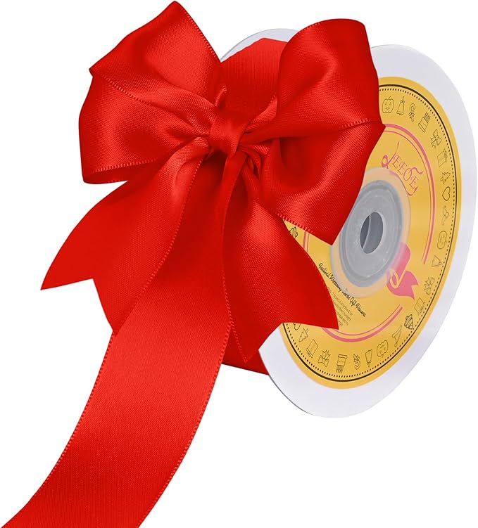 Double Face Red Satin Ribbon 1-1/2 inch X 25 Yards Polyester Red Ribbon for Gift Wrapping Very Suitable for Weddings Party Hair Bow Invitation Decorations and More
