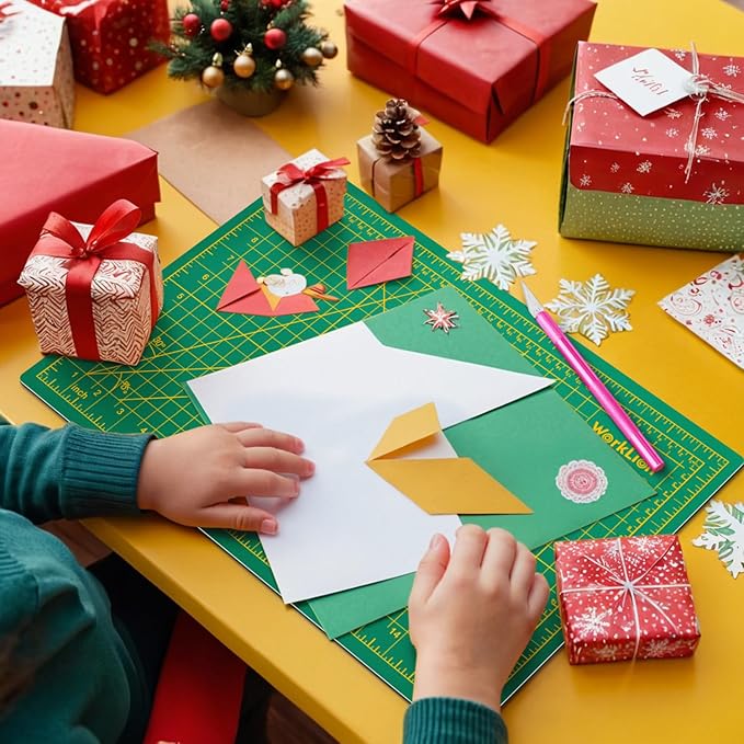 Worklion Self Healing Craft Mat: 18"x12" Rotary Cutting Mat for Sewing,Quilting,Leather,Craft,Fabric,Model,Art,Clay,5-layer 2-sided Cutting Mat, green and black