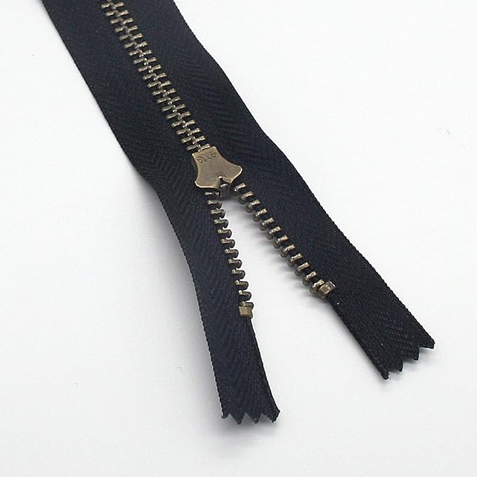 4# Metal Zipper for Jeans Antique Brass Y-Teeth Zipper 6 inch Close End Jeans Zippers 6pcs,(Black-Brass)