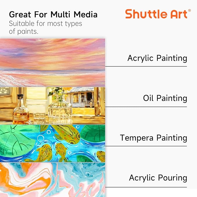 Shuttle Art Canvas for Painting, 12-Pack 11x14 Inch Stretched Canvas, 100% Cotton, Primed White Premium Blank Canvases, Ideal Art Supplies for Beginners Artists Acrylic Oil Acrylic Pouring