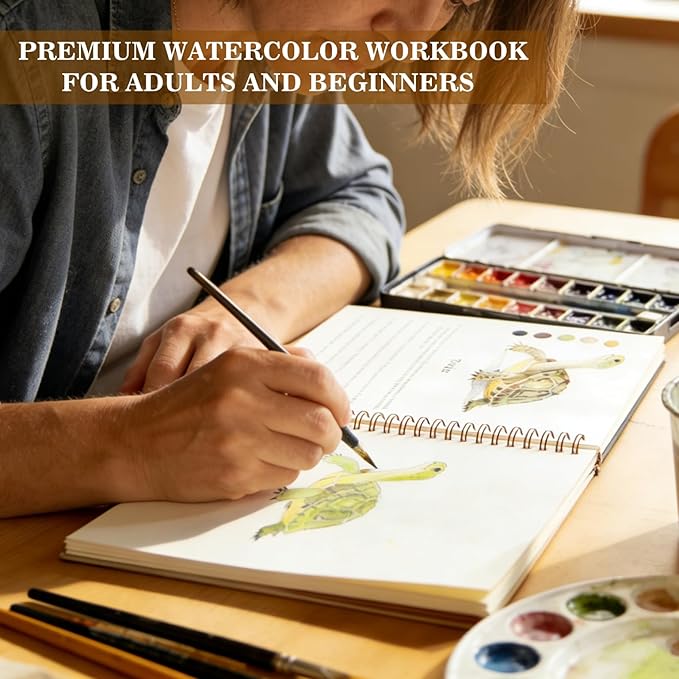 Watercolor Workbooks Coloring Book Beginner Friendly Painting Kit Easy Nature Scenes Paint Set Art Crafts for Creative Exploration Gift for Adults (Flowers, with Palette)