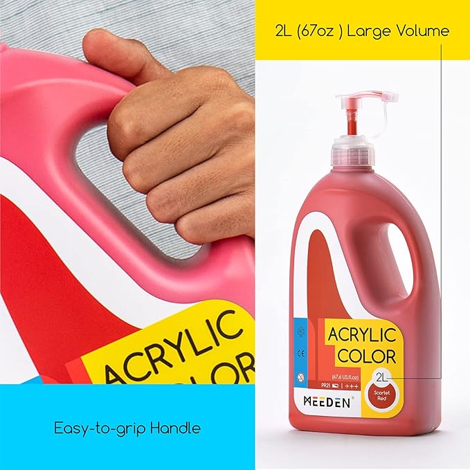 MEEDEN Scarlet Red Acrylic Paint with Pump Lid, 1/2 Gallon (2L /67.6 oz.) Heavy-Body Non-Toxic Rich Pigment Color, Perfect for Art Class, Wall Painting, Painting Party & Creative DIY