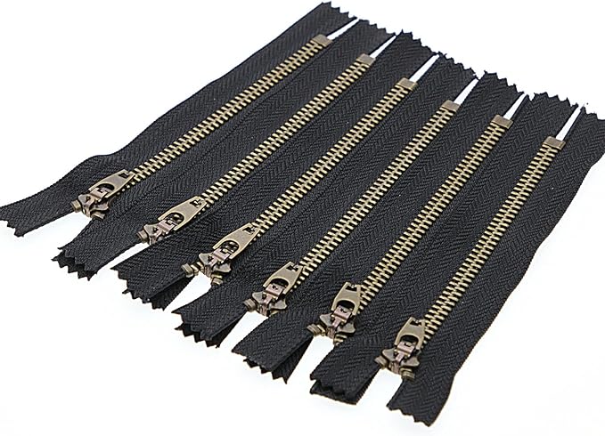 4# 17.8 cm Metal Zipper Black 7 inch Jeans Zipper Close End Antique Brass Y-Teeth Zippers for Sewing Bag Pocket,6pcs Leelayer