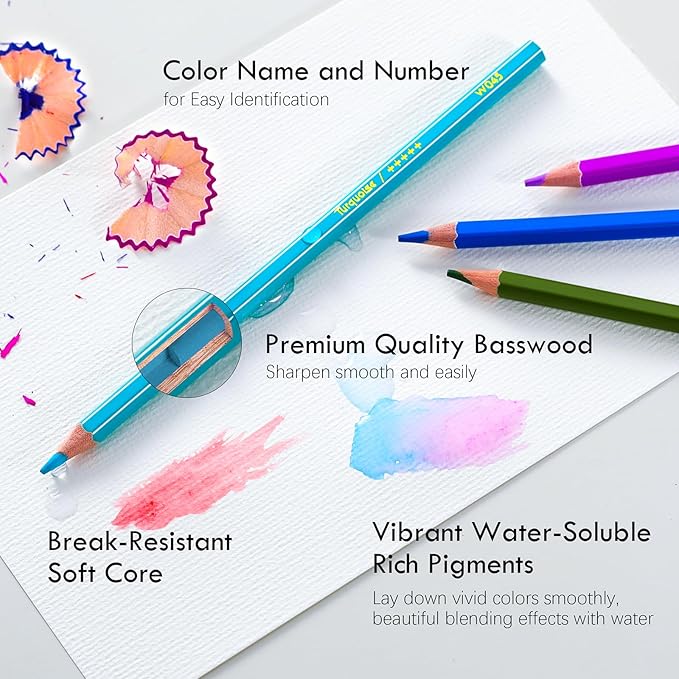 Professional Watercolor Pencils, Set of 72, Studio Collection Artist Pencils, Pre-Sharpened Water Colored Pencils, Firm Texture, Watersoluble, Great Holiday Gifts for Adult or Teens