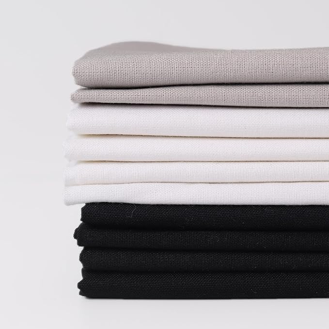 18 * 21inch Cotton Fabric Premium,11 Options Solids, 10PCS Solid Precut Fabric Pure Quilting Fat Quarter Bundles Patchwork for Sewing DIY Craft (Black White Grey)