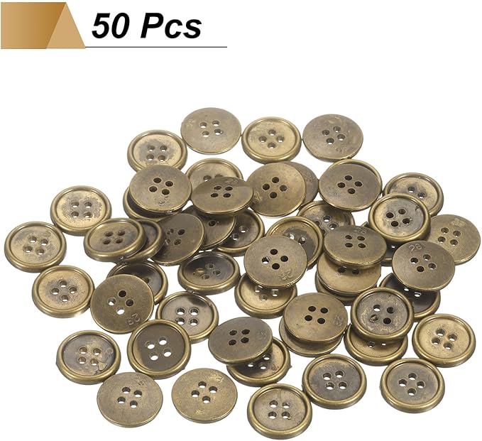 HARFINGTON 50pcs 28L Plastic Sewing Buttons 18mm 11/16" 4-Hole Round Replacement Craft Button for Coats Sewing Clothing and DIY, Bronze