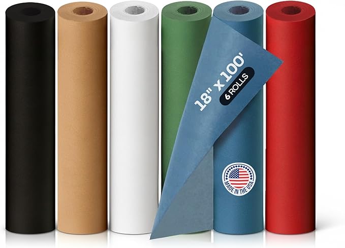 Assorted Colors Construction Paper, Set of 6 Rolls 18" x 1200" (100 ft) - USA-Made Quality Natural Multi-Color Paper for Gift Wrapping, Kids' Arts & Crafts, School & DIY Projects by IDL Packaging
