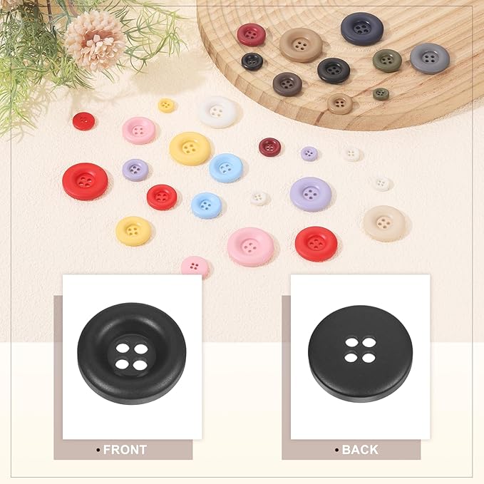 HARFINGTON 50pcs Sewing Button 15mm (5/8 Inch) 4 Holes Resin Thickened Round Crafting Replacement Buttons for Clothing DIY Crafts Decoration, Black