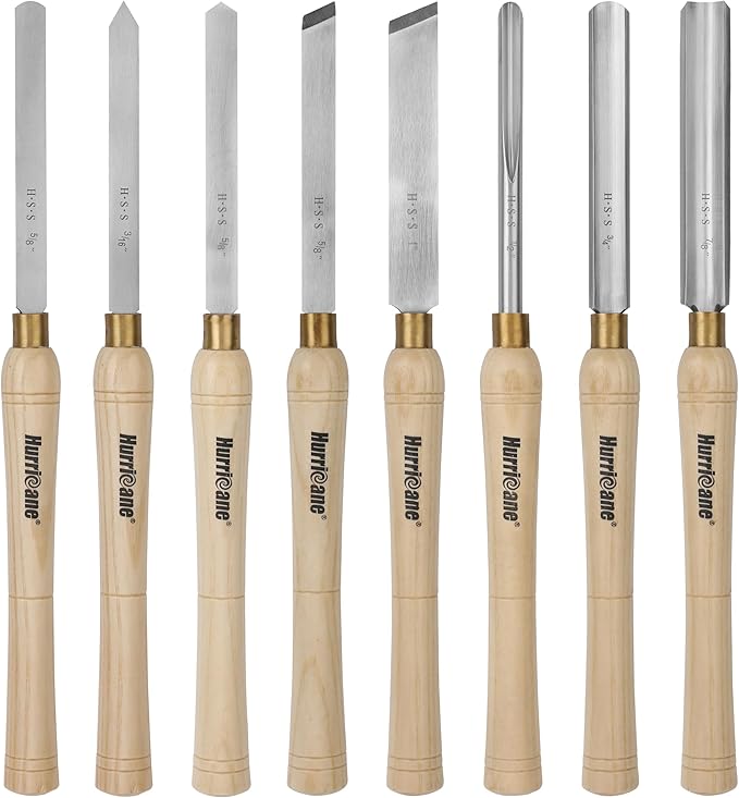 HURRICANE 8pc Wood Lathe Chisel Set with Wooden Box - HSS Wood Turning Tools for Woodworking - Perfect Tools for Precision Cutting and Smooth, Detailed Projects