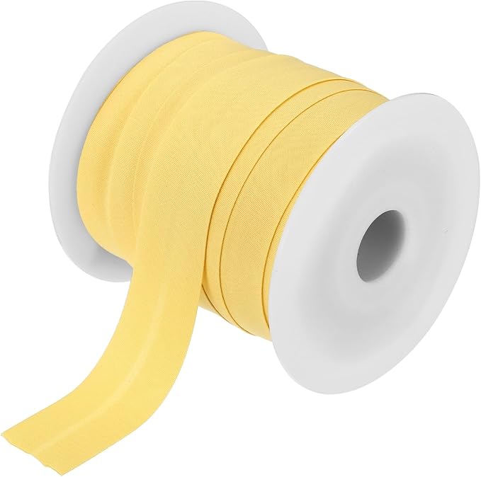 MECCANIXITY 1 Inch Single Fold Bias Tape Cotton Continuous Bulk Bias Tape for Sewing,Seaming Quilting Hemming Binding Crafts (Lemon Yellow 25 Yards)